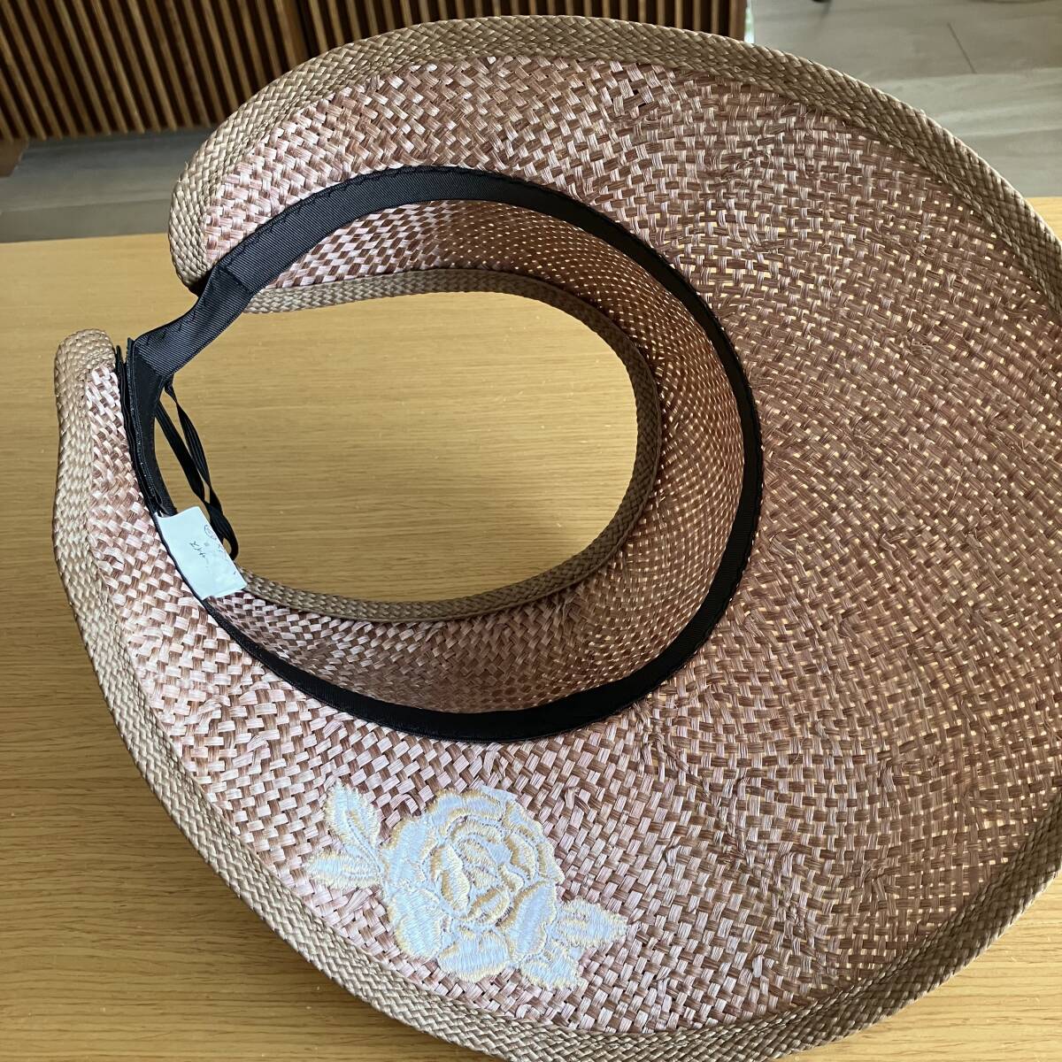 京成バラ園 サンバイザー つば付きハット 麦わら帽子 ローズ 花 フラワー 刺繍 フリーサイズ 天然草の画像5