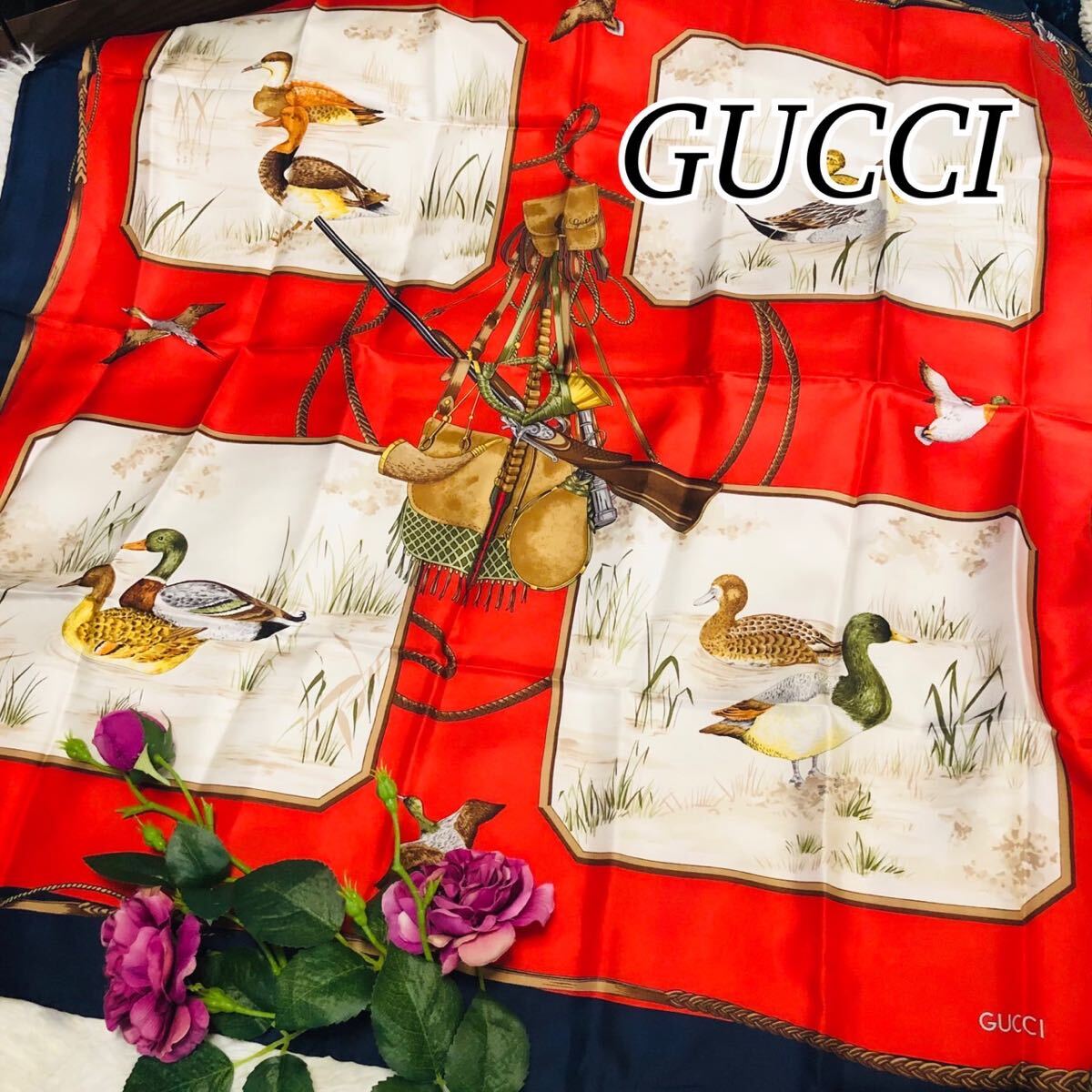 GUCCI Gucci женский женщина шарф бренд шарф большой размер шарф большой размер красный красный темно-синий темно-синий современный сверху товар 85×85