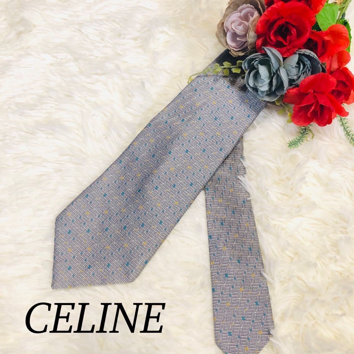 CELINE Celine men's man gentleman necktie brand necktie total pattern silver group business wedding two next . beautiful goods ..9.5cm