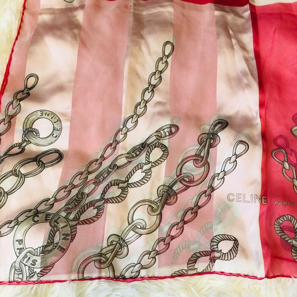 CELINE セリーヌ 女性 レディース スカーフ ブランドスカーフ シンプル 立体感 ピンク 濃淡カラー 66cm×152cmの画像6