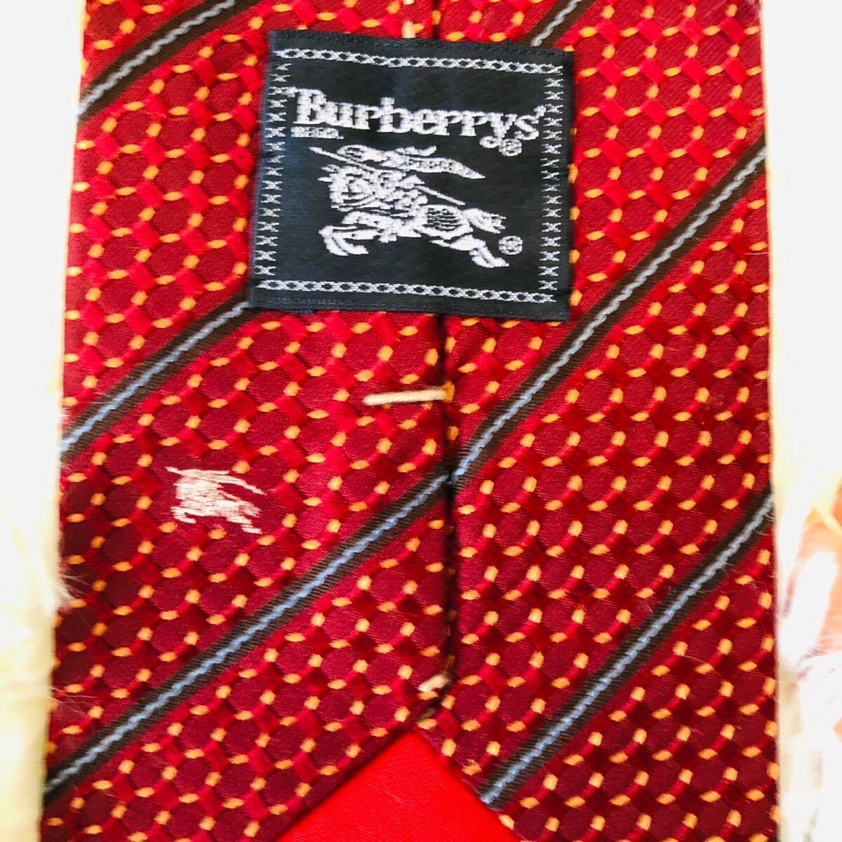 Burberrys EXCLUSIVE バーバリー メンズ 男性 紳士 ネクタイ ブランドネクタイ BURBERRY ストライプ ホースロゴ 赤 レッド 剣先 9.6cm_画像5