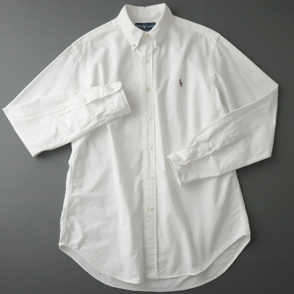 90s ラルフローレン オックスフォードシャツ ボタンダウン カラーポニー刺繍 ホワイト M_画像2