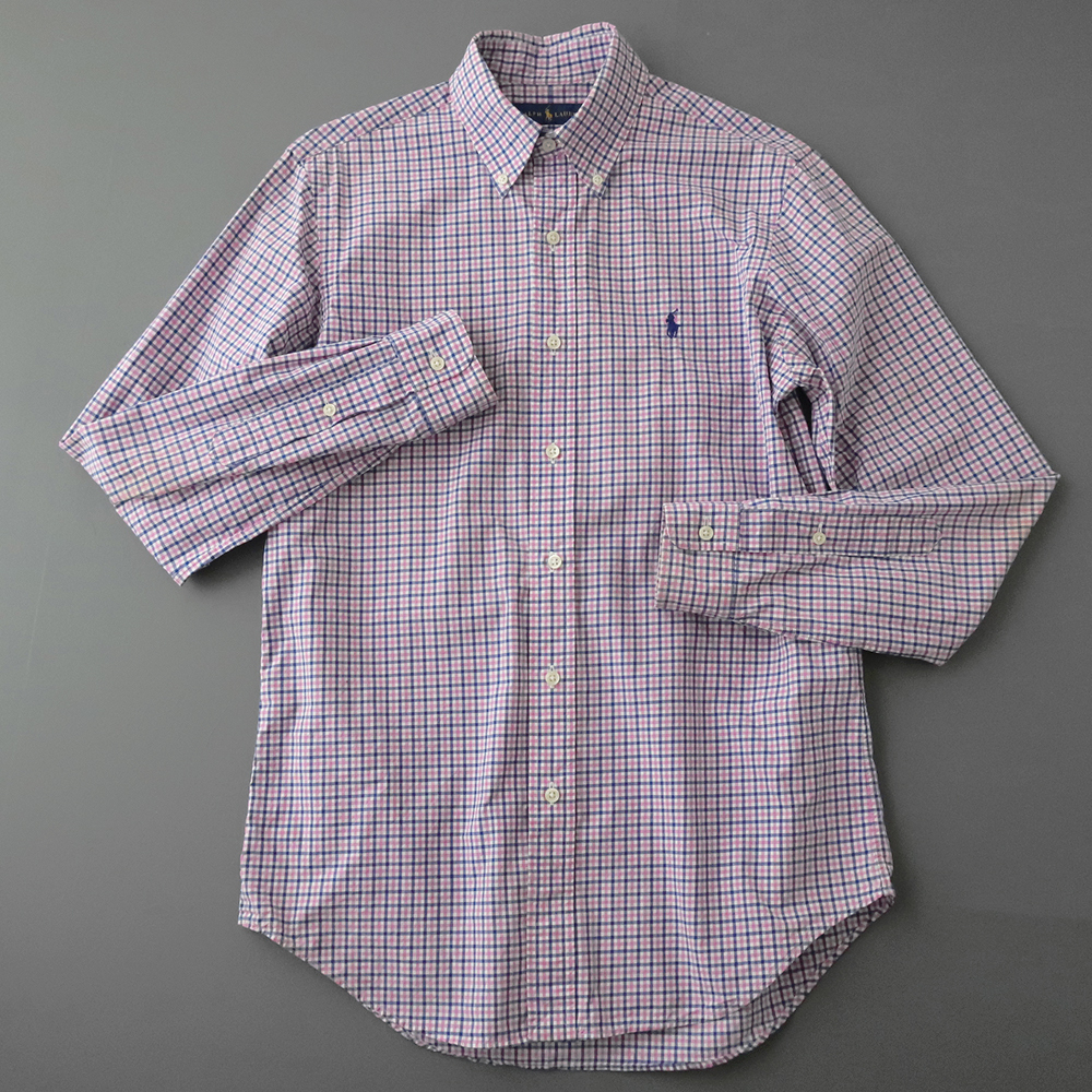 ラルフローレン バイカラーチェック ボタンダウンシャツ ポニー刺繍 ピンク×ネイビー (S)の画像2