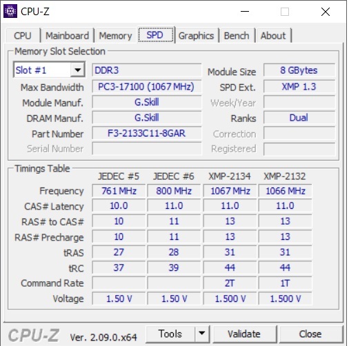 G.Skill F3-2133C11D-16GAR　DDR3-2133 PC3-17000 8GB 2枚 [16GB]_画像5
