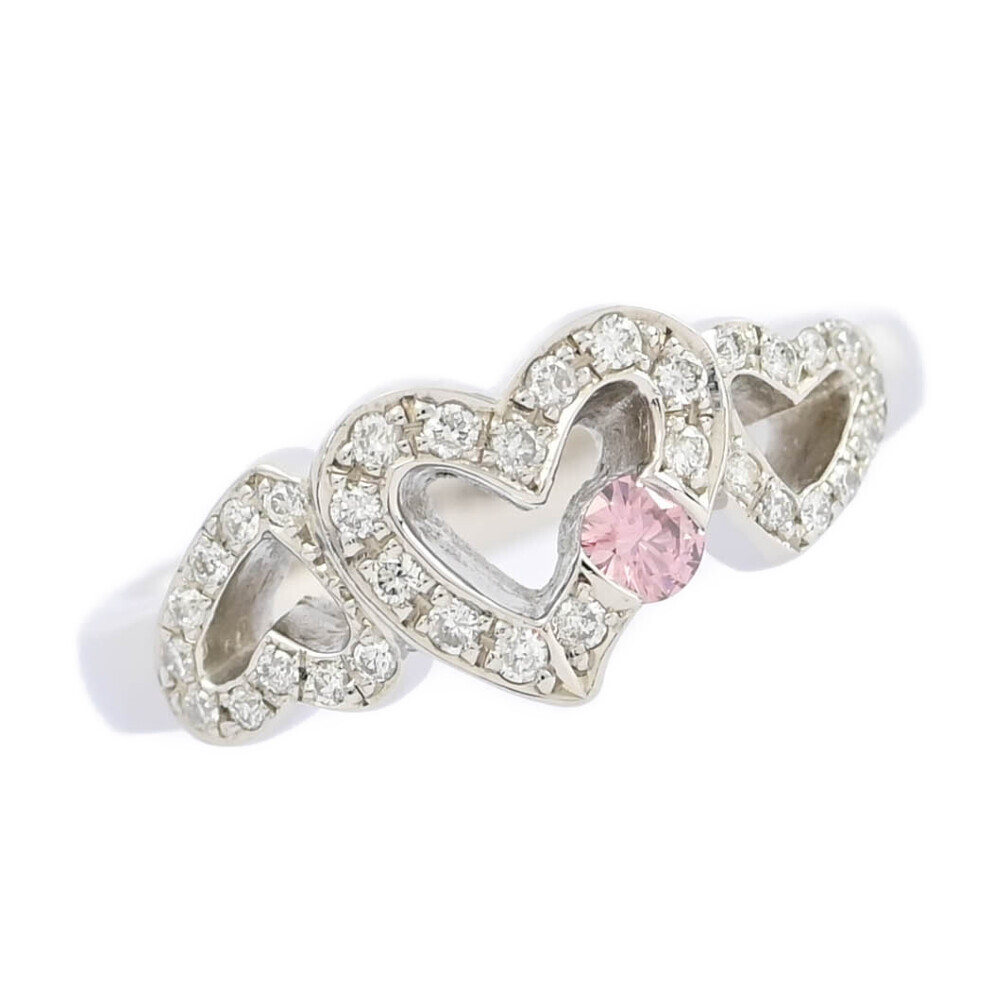  heart motif * pink diamond ring * ring /Pt900-7.8g/0.079ct/FD:0.169ct/12 number /#52/ platinum next day delivery possible #516156