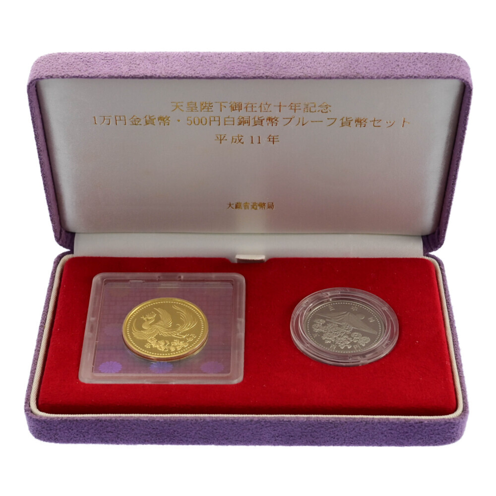 1 jpy # Japan structure . department Showa era heaven .. under .. rank 60 year memory 1986 year 10 ten thousand jpy gold money /1 ten thousand jpy original silver coin ./500 jpy white copper coin . set /K24 coin -1.0g #519031