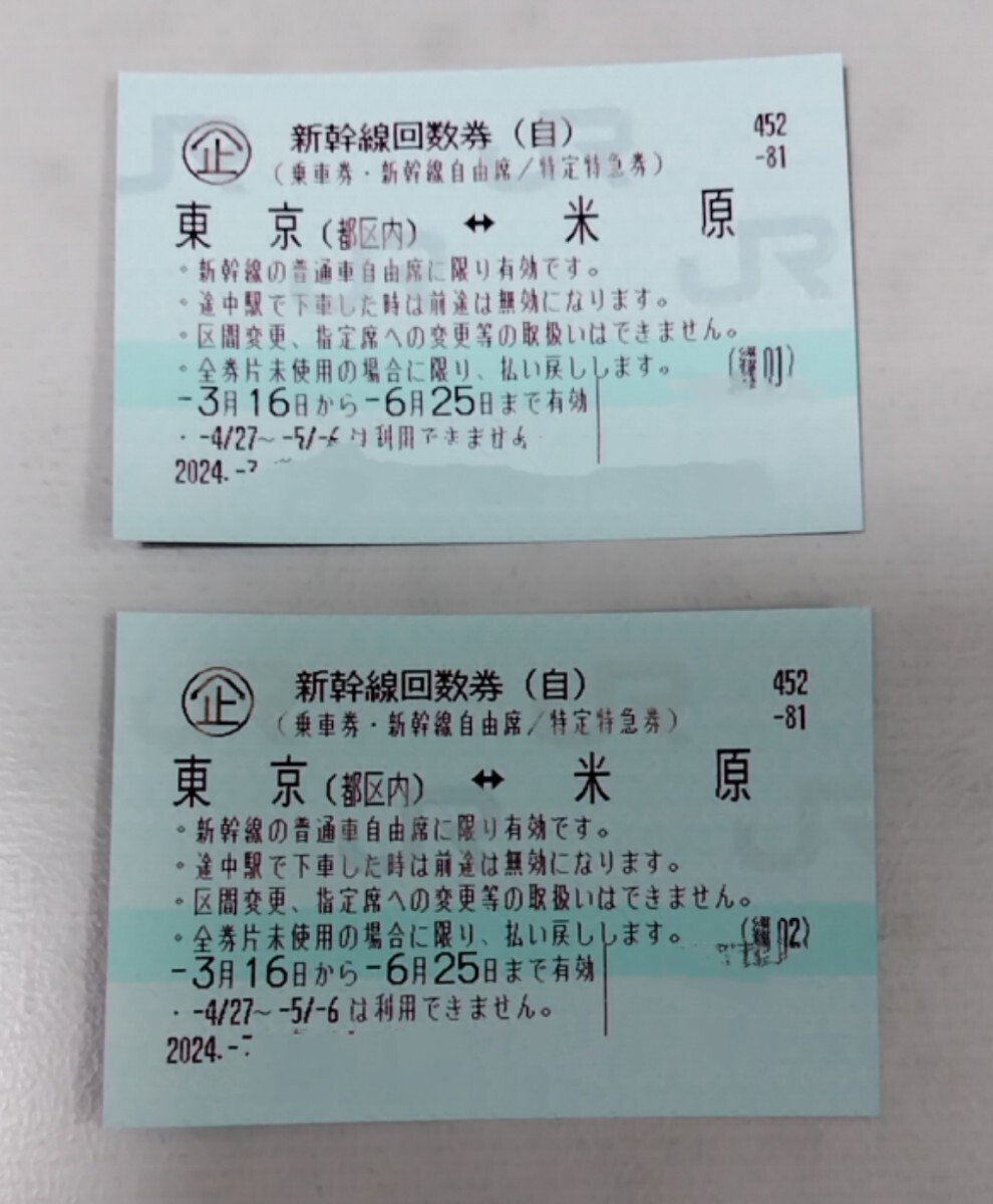 【送料無料】新幹線自由席回数券 東京⇔米原 2024年7月27日まで有効 _画像1
