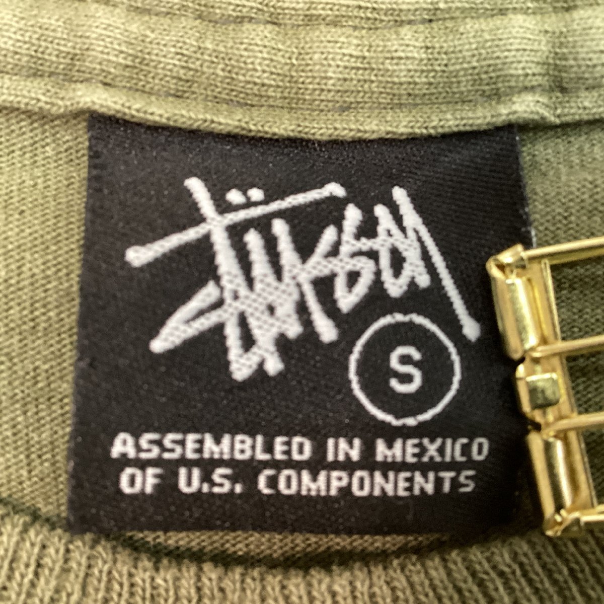 ■【送料198円】80s 黒タグ OLD STUSSY ステューシー メガネプリントＴシャツ メキシコ製 半袖 丸首 ヴィンテージ サイズS カーキ/0.18kg■の画像6