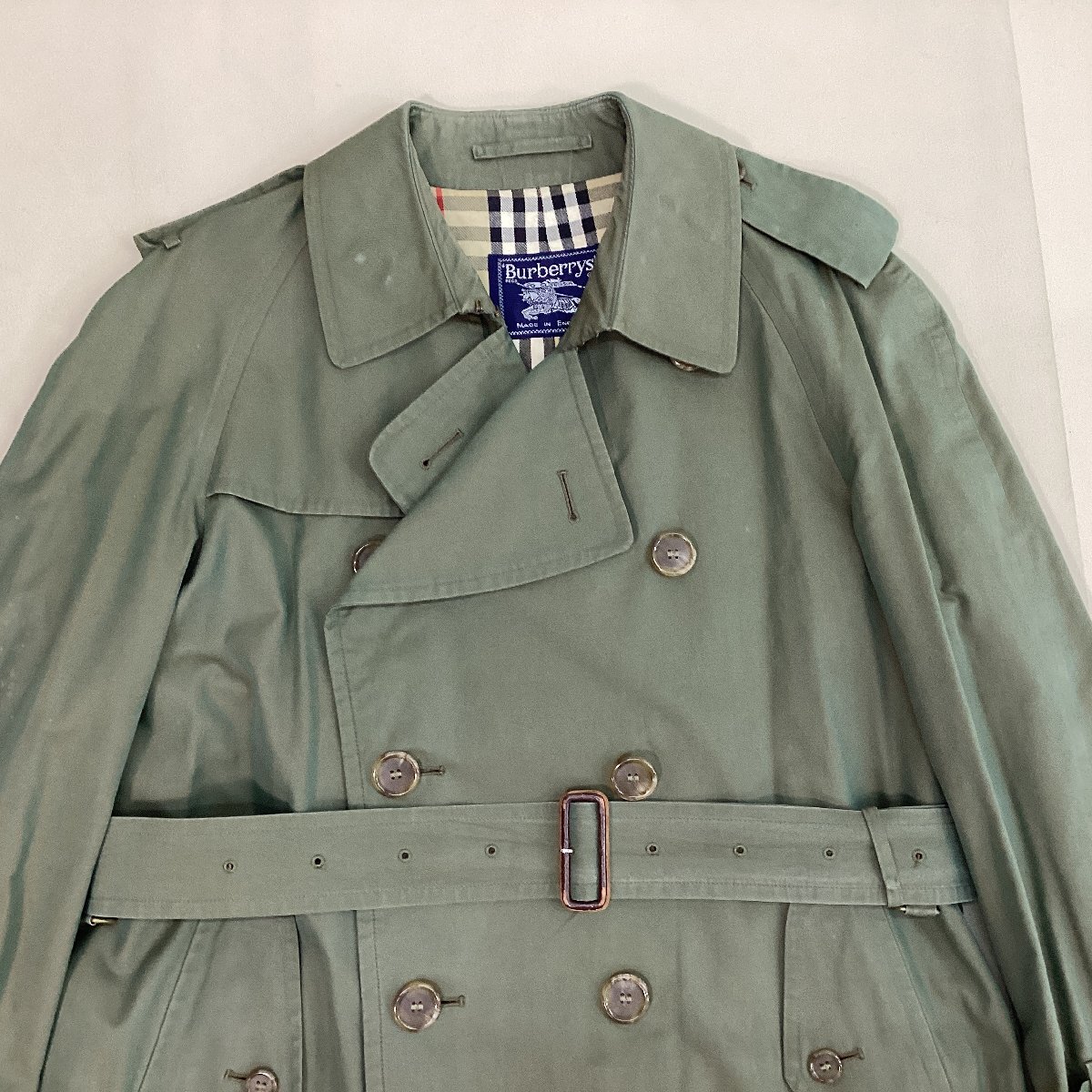 ■90s Burberry's バーバリーズ トレンチコート 綿 ノバチェック イギリス製 ヴィンテージ メンズ サイズM 84B 玉虫色 カーキ/1.26kg■_画像3