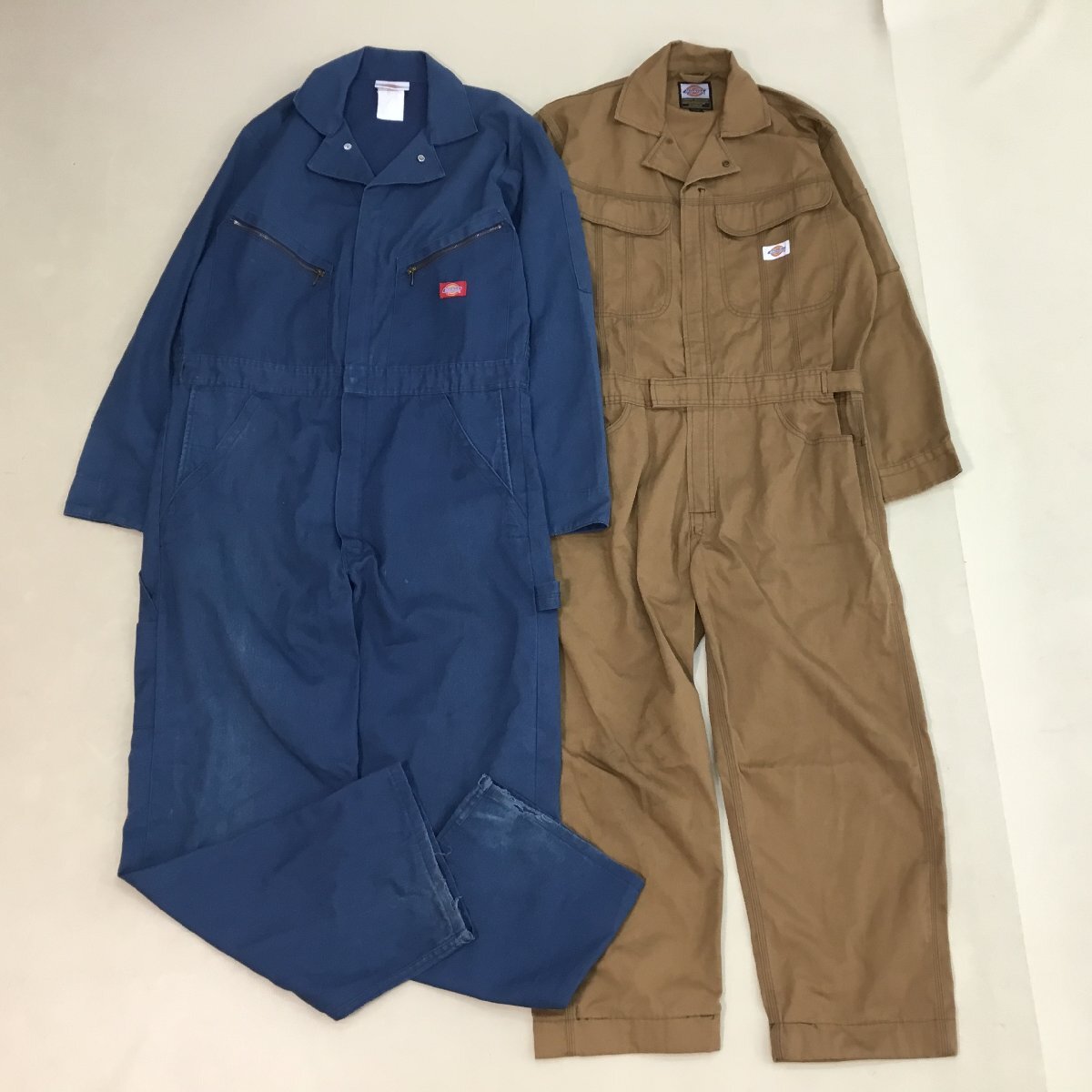 ■Dickies ディッキーズ 2点 まとめ売り つなぎ オールインワン 作業服 工場 整備 長袖 ブラウン×ブルー メンズ サイズM /1.8kg■の画像1