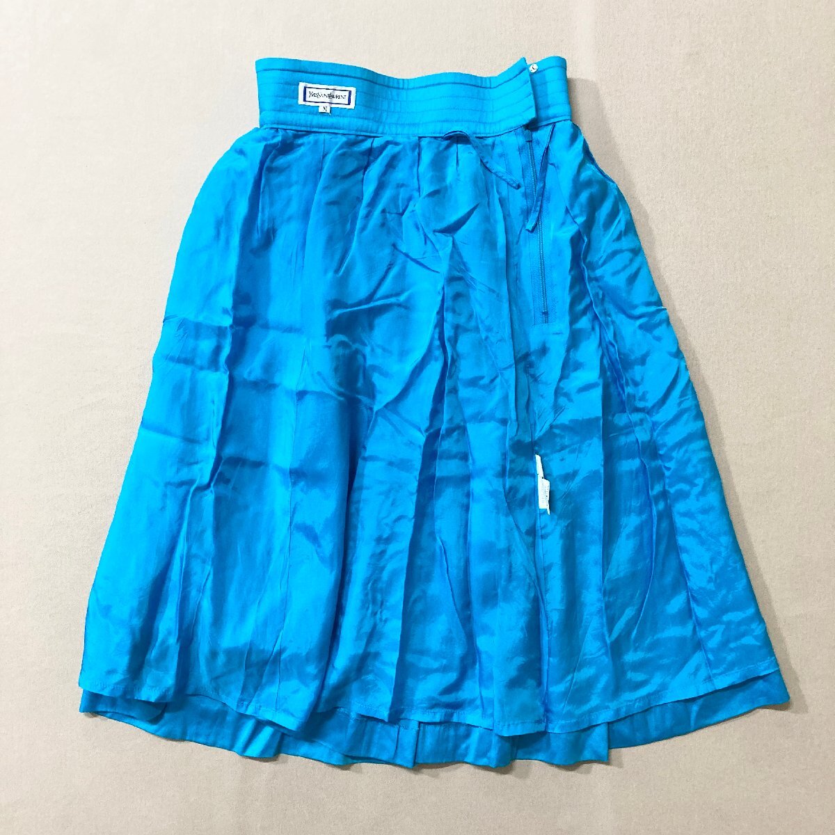 *vintage YVES SAINT LAURENT Yves Saint-Laurent skirt size M blue group bottoms flair lady's Vintage spring summer 0.25kg*
