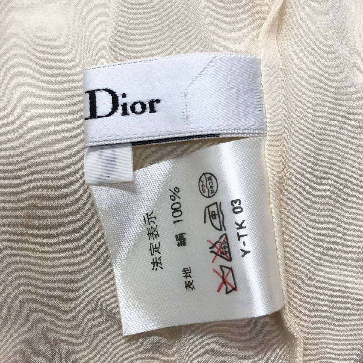 ●Christian Dior クリスチャンディオール ブラウス トップス シャツ シルク 刺繍 シースルー Y-TK03 クリーム sizeM レディース 0.12kg●_画像8