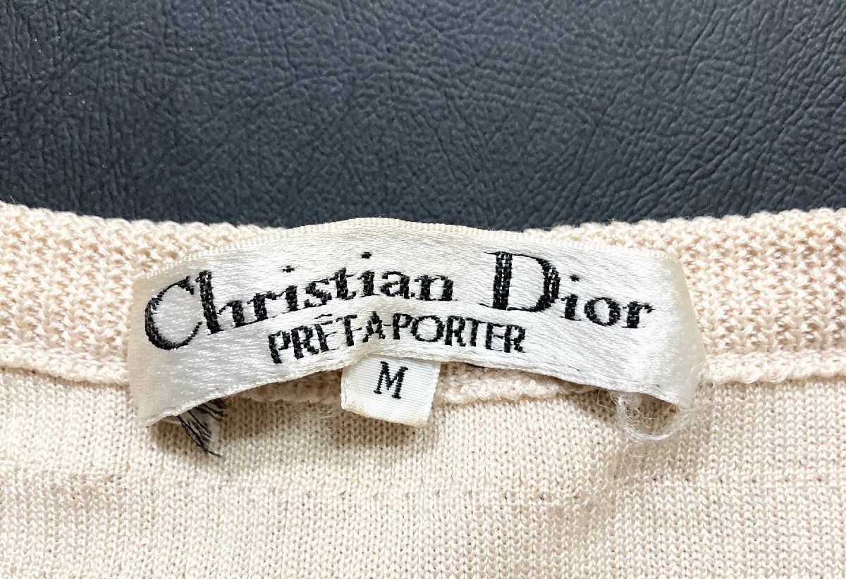 ★Vintage Christian Dior PRET-A-PORTER ディオール プレタポルテ 半袖 サマー ニット ロゴ 刺繍 ベージュ M トップス レディース 0.15kgの画像5
