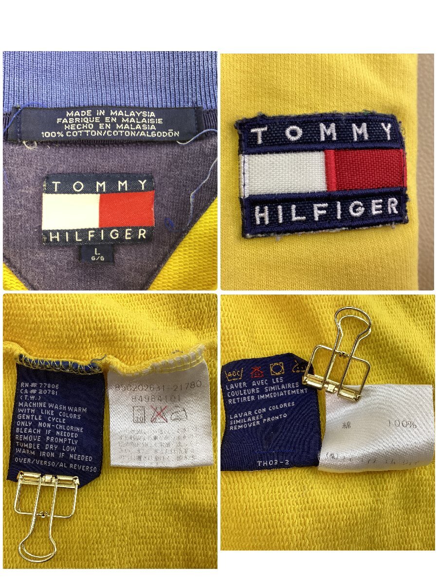 ■80s-90s TOMMY HILFIGER トミーヒルフィガー ハーフジップスウェット トップス ヴィンテージ 古着 フラッグタグ サイズL 黄色/1.56kg■の画像5