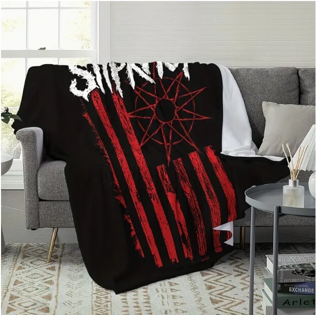 送料無料【新品】SLIPKNOT・150×200cmの希少/特大サイズ　黒　ベッドブランケット/薄手毛布/膝掛けフリース/ベッドカバー　スリップノット