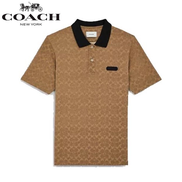 ◆新品タグ付き/正規品◆【COACH★C5762-S】コーチ 百貨店商品♪ メンズ半袖ポロシャツ タン シグネチャー 定価29,700円 ラスト1点☆_画像1