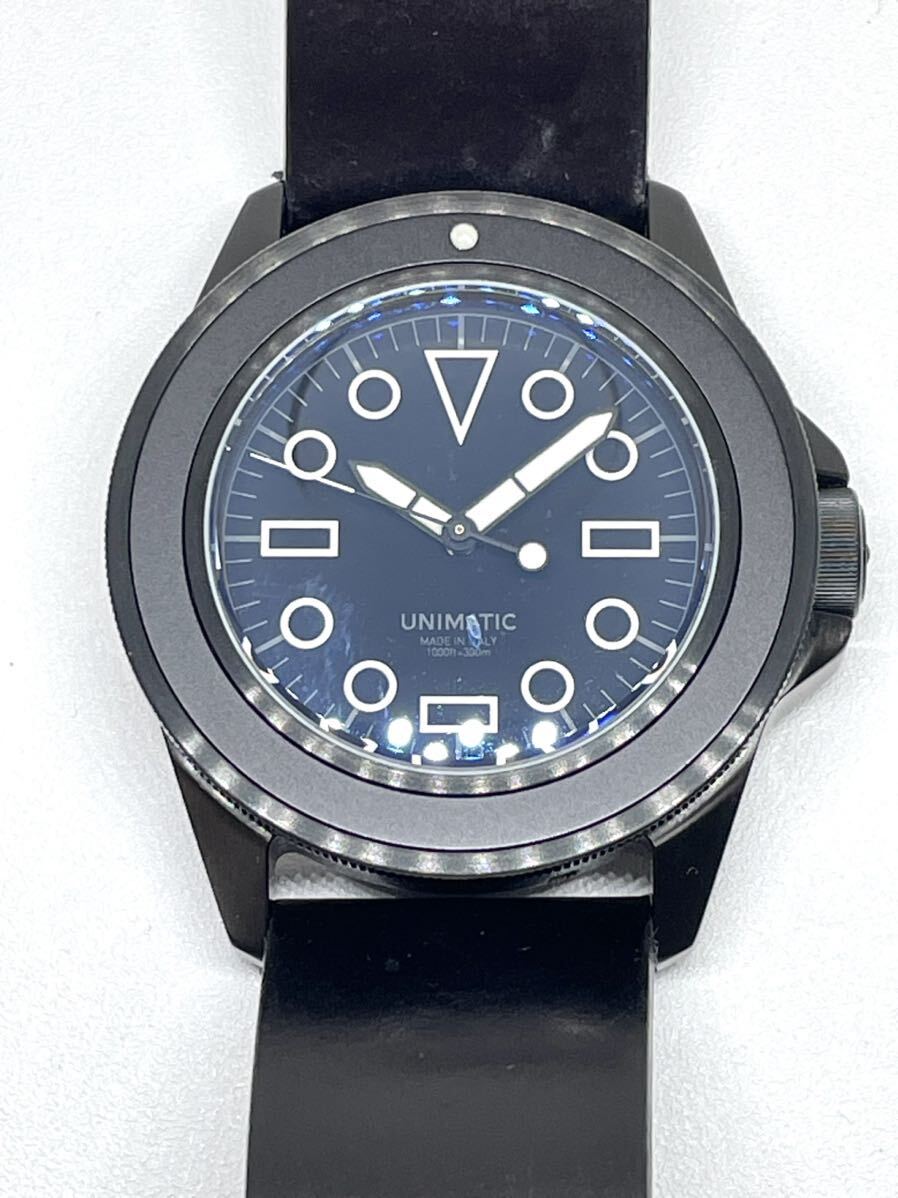 ウニマティック　UNIMATIC 限定200本　激レア　腕時計 黒文字盤 コードバンレザー　カーフ革ベルトおまけ付　自動巻　300m防水　メンズ時計