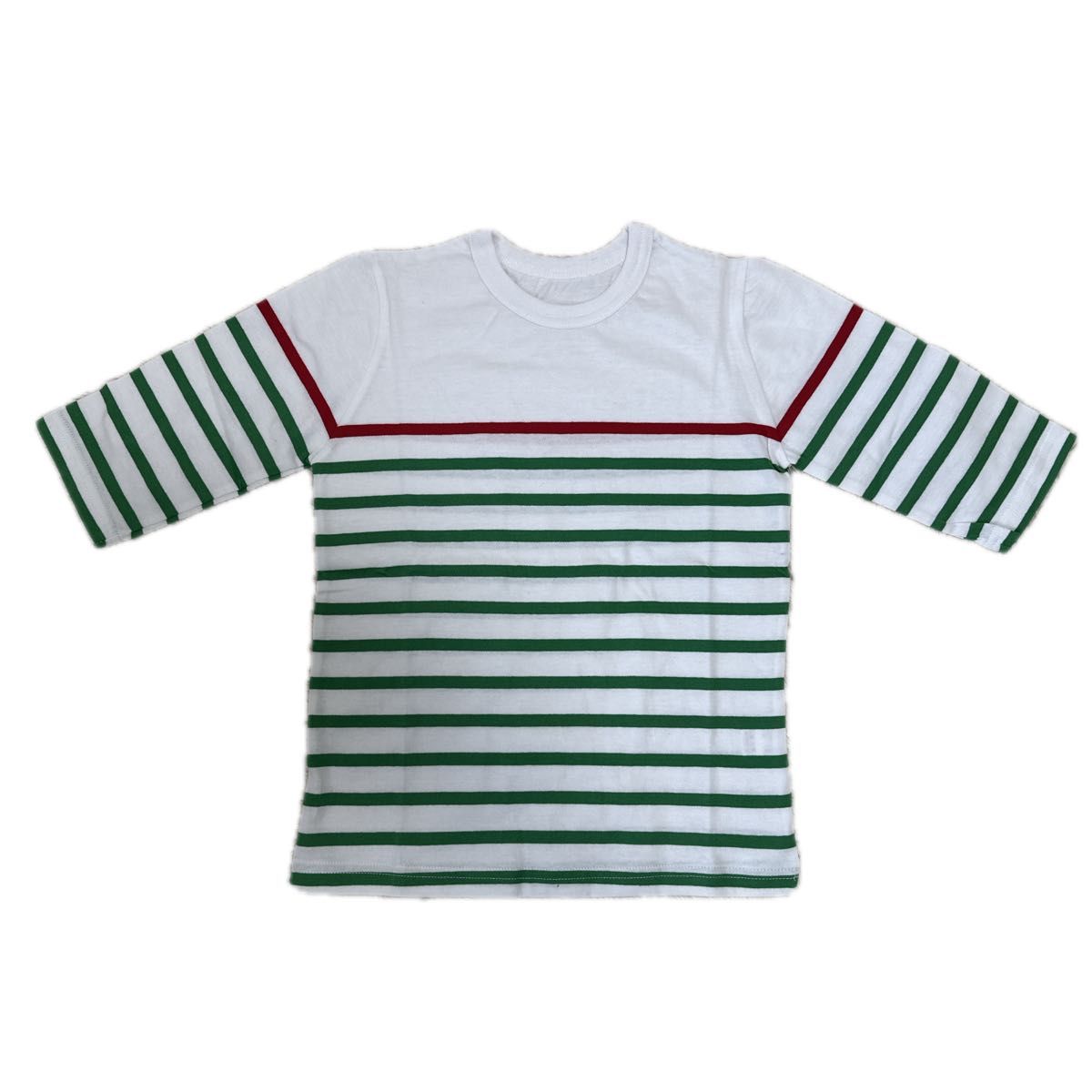 [H STYLE] キッズボーイズ 綿100％ボーダー半袖 Tシャツ  カットソー  トップス 130  白×緑赤 子供服　男の子