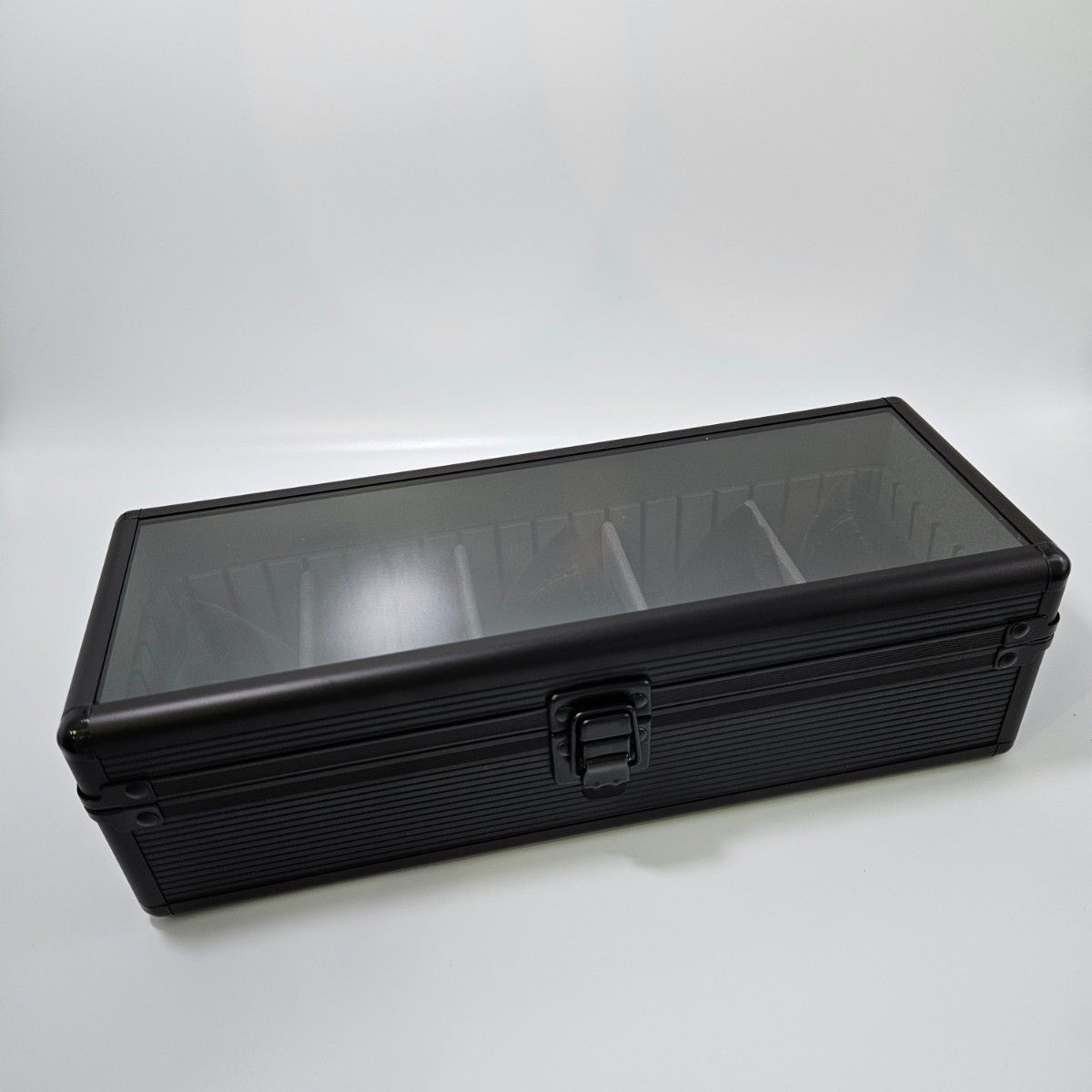 【アルミニウム合金】新品  ウォッチケース  時計  収納  コレクション  ボックス   ブラック  ガラス天板  ディスプレイ