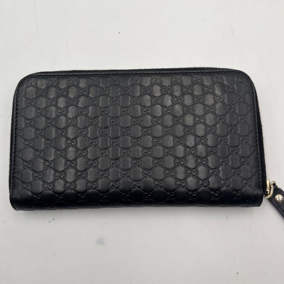 1円～極美品　GUCCI マイクロシマ レザー ラウンドファスナー 長財布 黒 メンズ_画像2