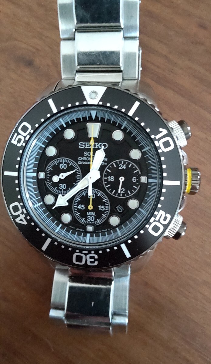 清潔/稼働品/美品部類★SEIKO★PROSPEX V175-0AD0★AIR DIVER'S 200mクロノグラフ ソーラーダイバーズウォッチ腕時計純正ステンレスベルト_画像1