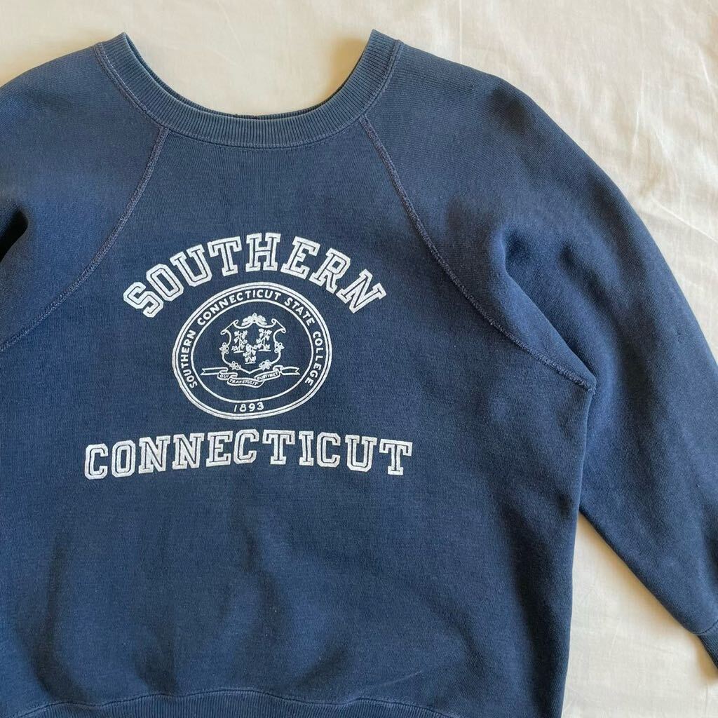 60s SOUTHERN CONNECTICUT flocky принт колледж Vintage тренировочный хлопок 100 USA производства темно-синий голубой 50s