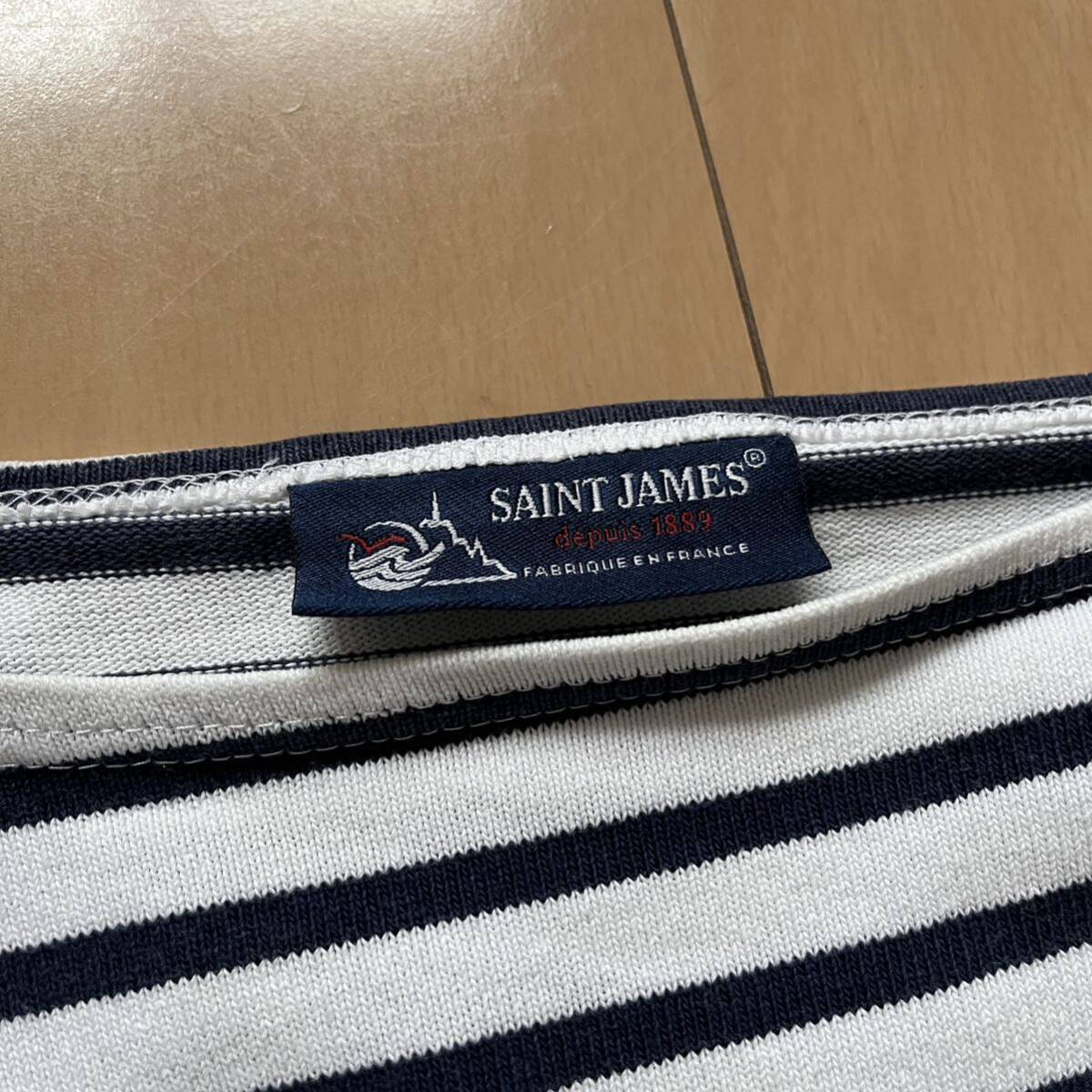 Saint James セントジェームス ボーダー バスクシャツ カットソー ウェッソン フランス製 長袖 ホワイト ネイビー Mサイズ ロンT_画像2