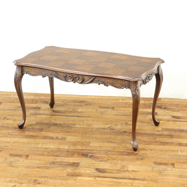 ウッドトップ 猫脚 コーヒーテーブル 杢目を活かした天板デザイン 落ち着いた色 センターテーブル かわいい フランス　64816_画像1