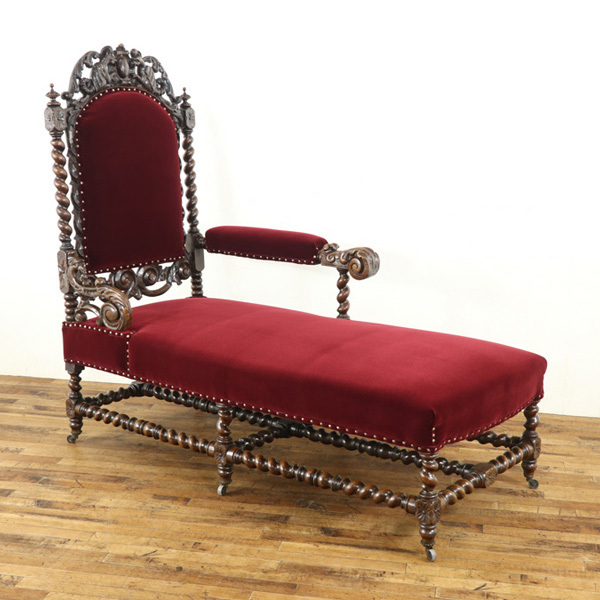 ソファ　シェーズロング 　寝椅子　背もたれが立ち上がった珍しいタイプ　ツイスト彫刻 フランスアンティーク家具　70208_画像1