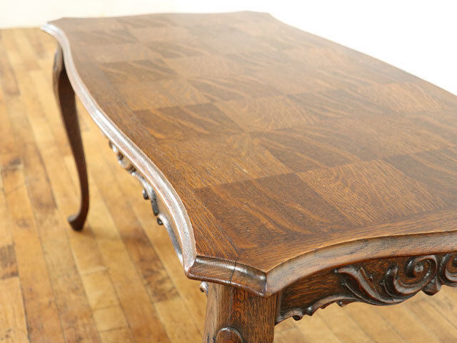 ウッドトップ 猫脚 コーヒーテーブル 杢目を活かした天板デザイン 落ち着いた色 センターテーブル かわいい フランス　64816_画像3