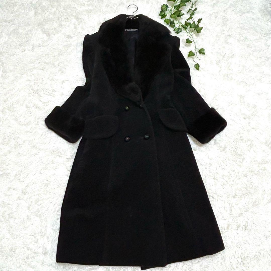 [ высший класс ]GIVENCHYji van si(10) мех длинное пальто шерсть высококлассный шаль цвет женщина super воротник A линия чёрный цвет черный 