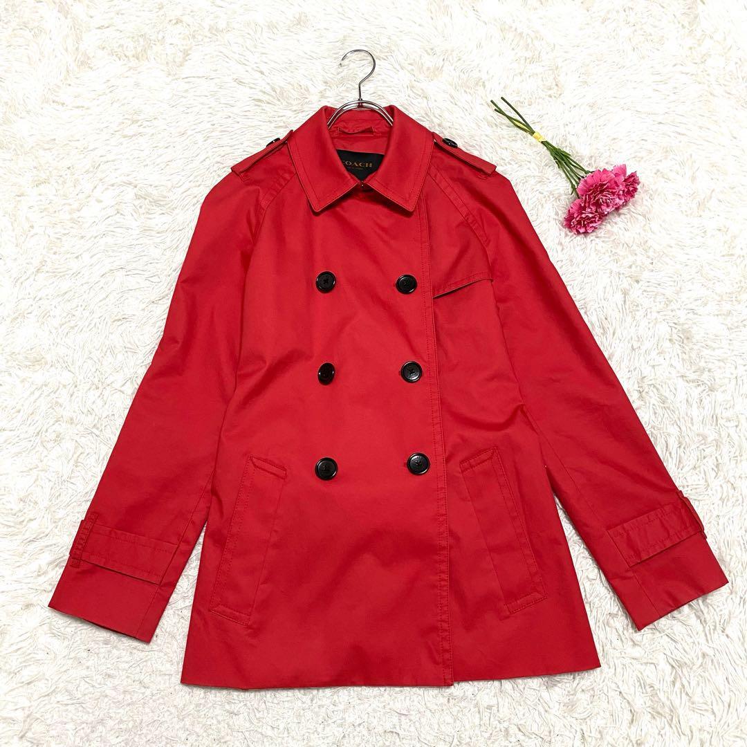 COACH coat (S) trench coat spring coat bell tedosig nature Coach button cotton red 
