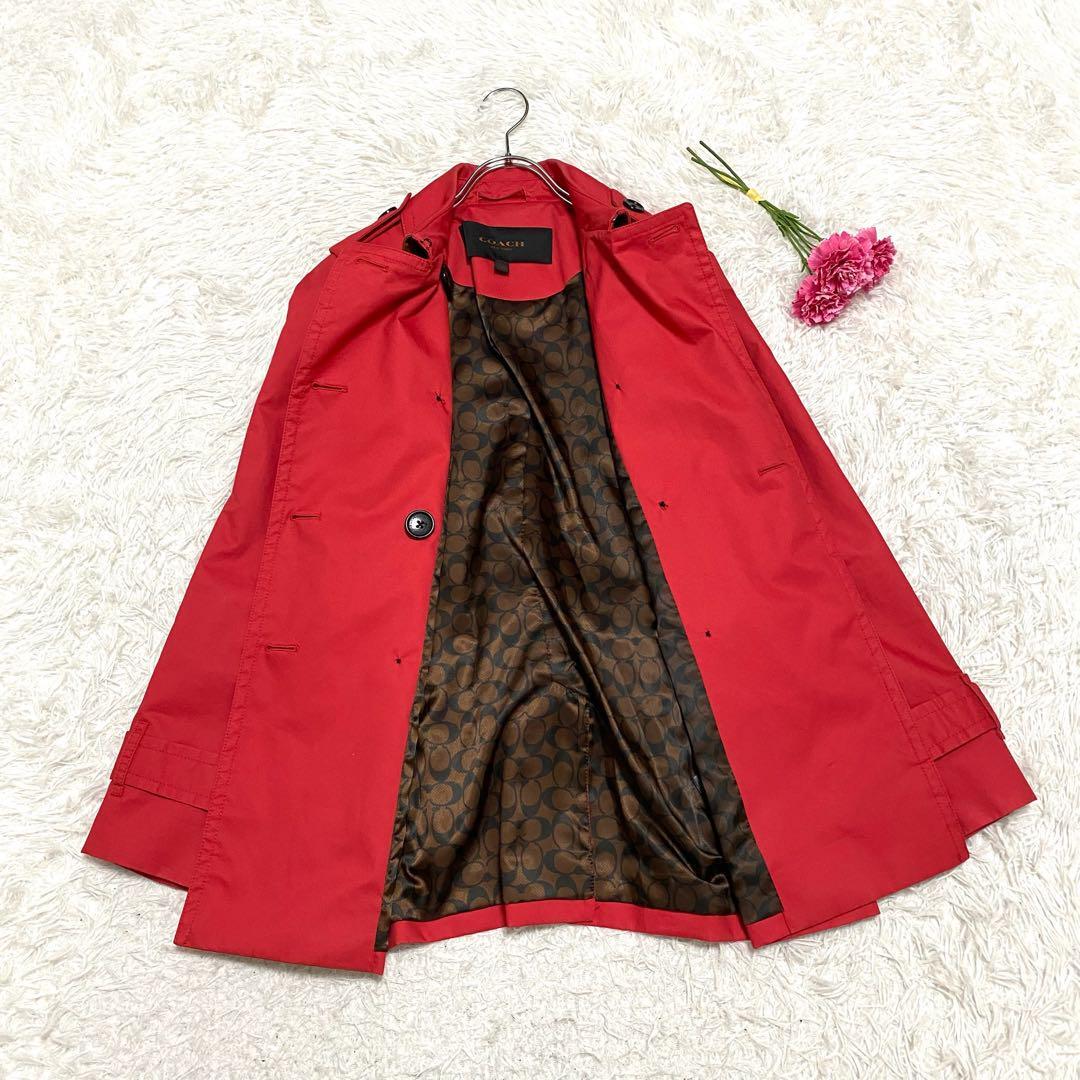 COACH coat (S) trench coat spring coat bell tedosig nature Coach button cotton red 