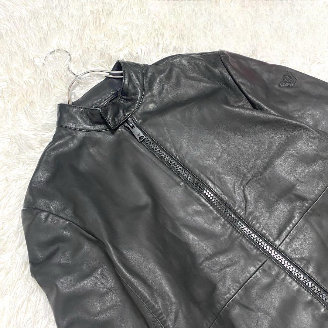  ultimate beautiful goods [ eminent presence ]EMPORIO ARMANI(1) leather jacket Rider's Biker single original leather real leather stand-up collar 