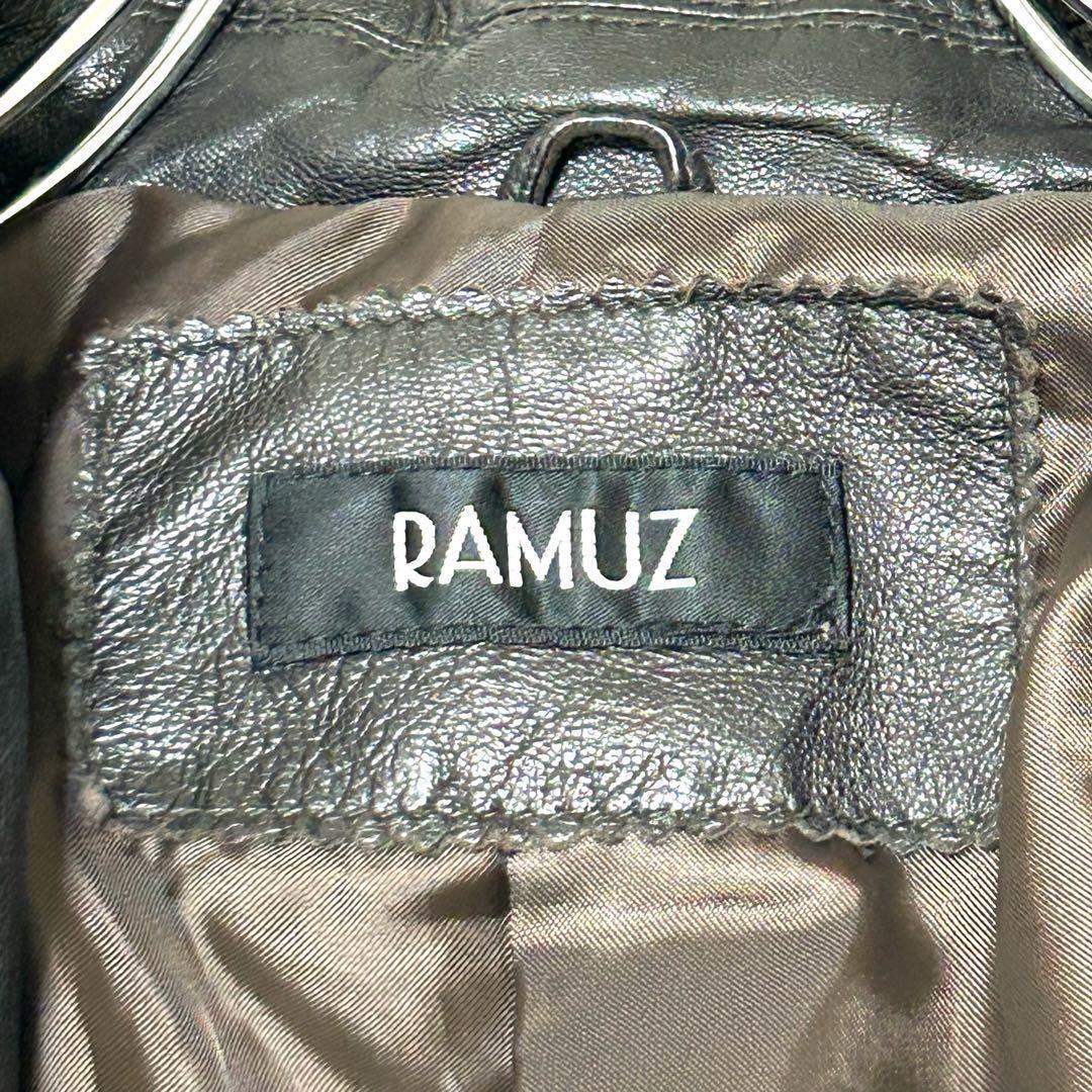 最高級【漢の戦闘服】【RAMUZ】レザーコート（9）ミドル丈　羊革　ラムスキン　シープ　レギュラーカラー　バイカー　ダークブラウン_画像6