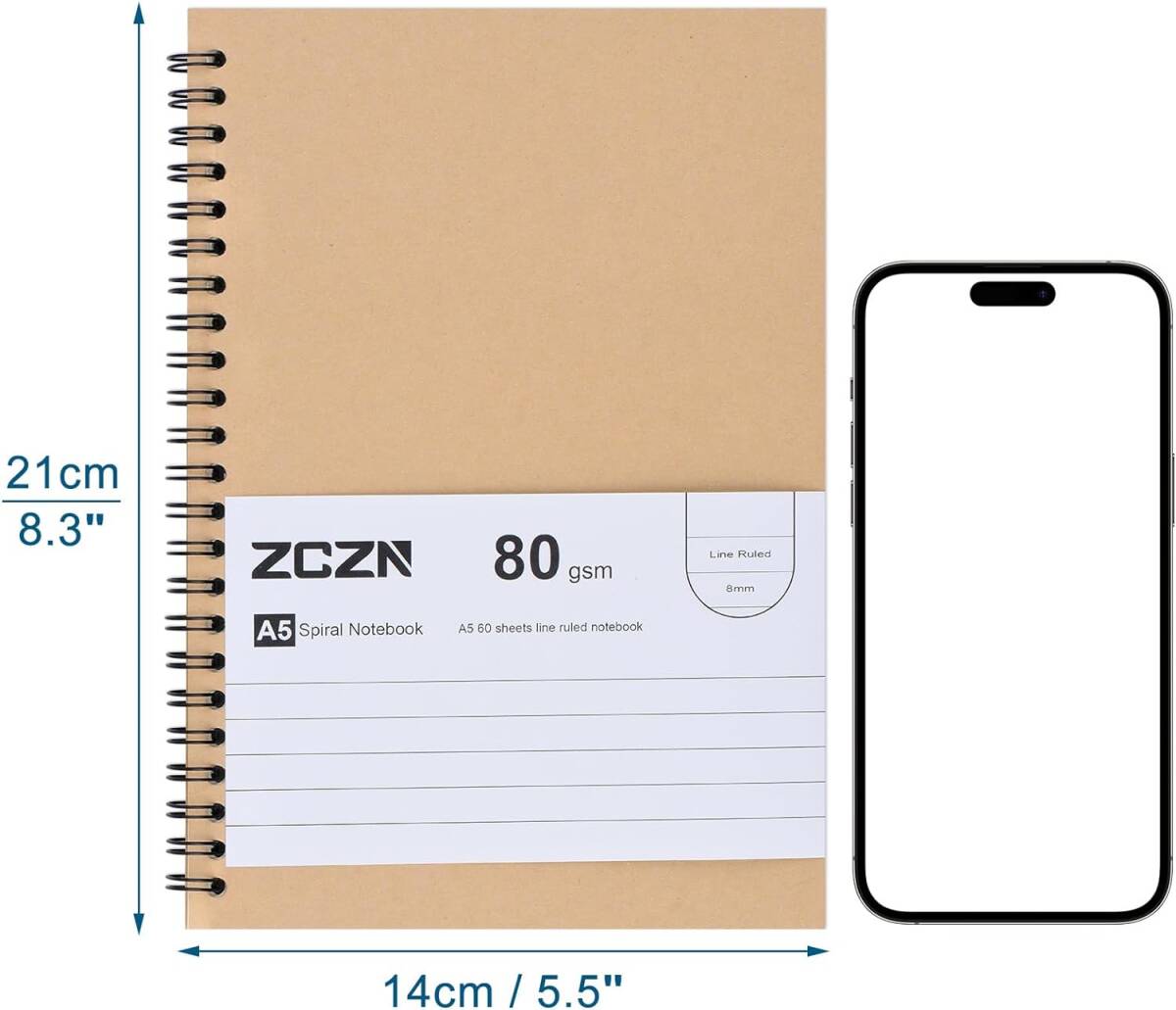 ZCZN ノート A5 リング 60枚 横罫 8mm 6冊セット オフィス 勉強用 ノート/990_画像2