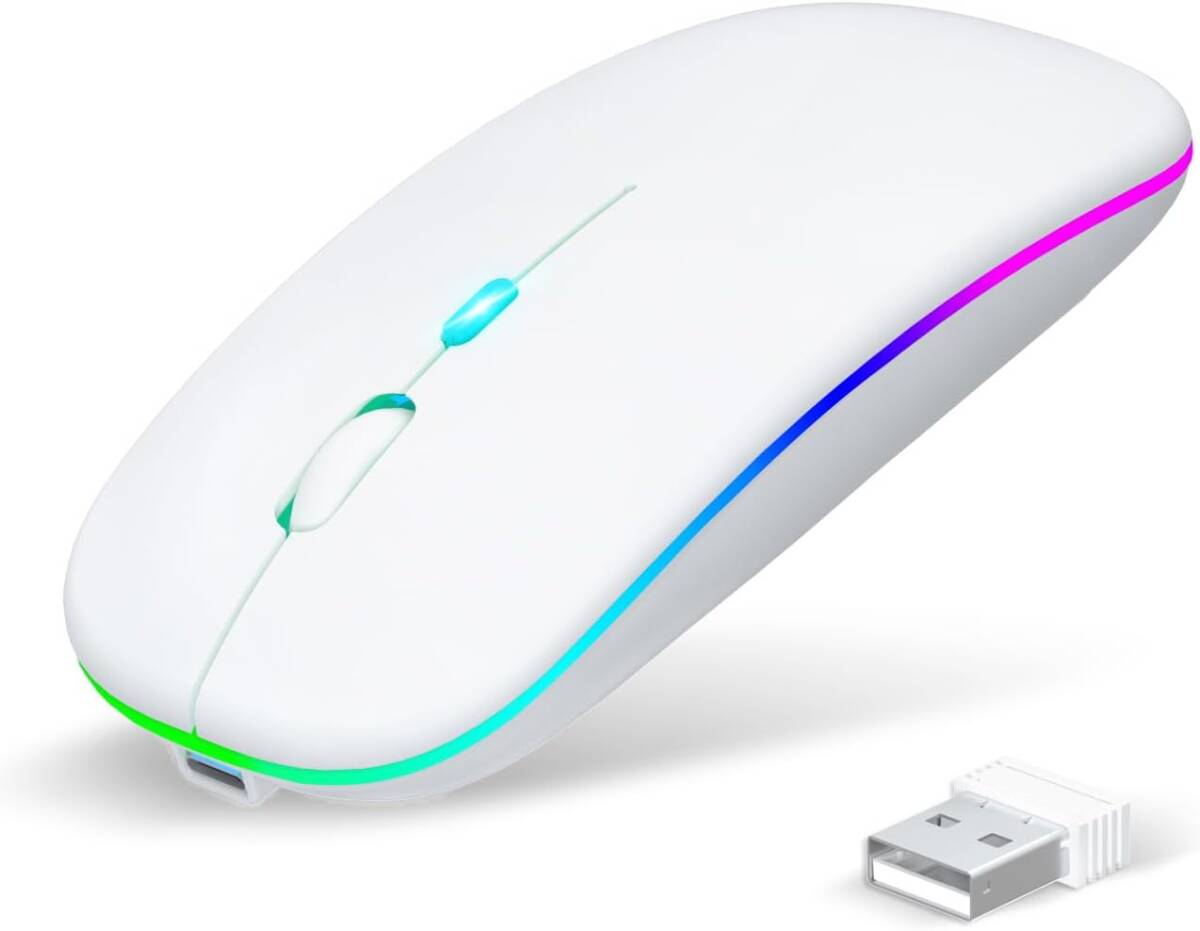 【Type-C充電式】 マウス Bluetooth5.2 無線 ワイヤレス 静音 瞬時接続 超薄型 小型 高感度 USB充電式 2.4GHz ホワイト/S9_画像1