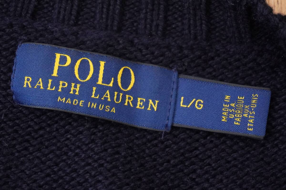 美品！★RALPH LAUREN ラルフローレン 星条旗 コットンニット サイズL (日本人M相当) ネイビー 紺★RRL_画像4