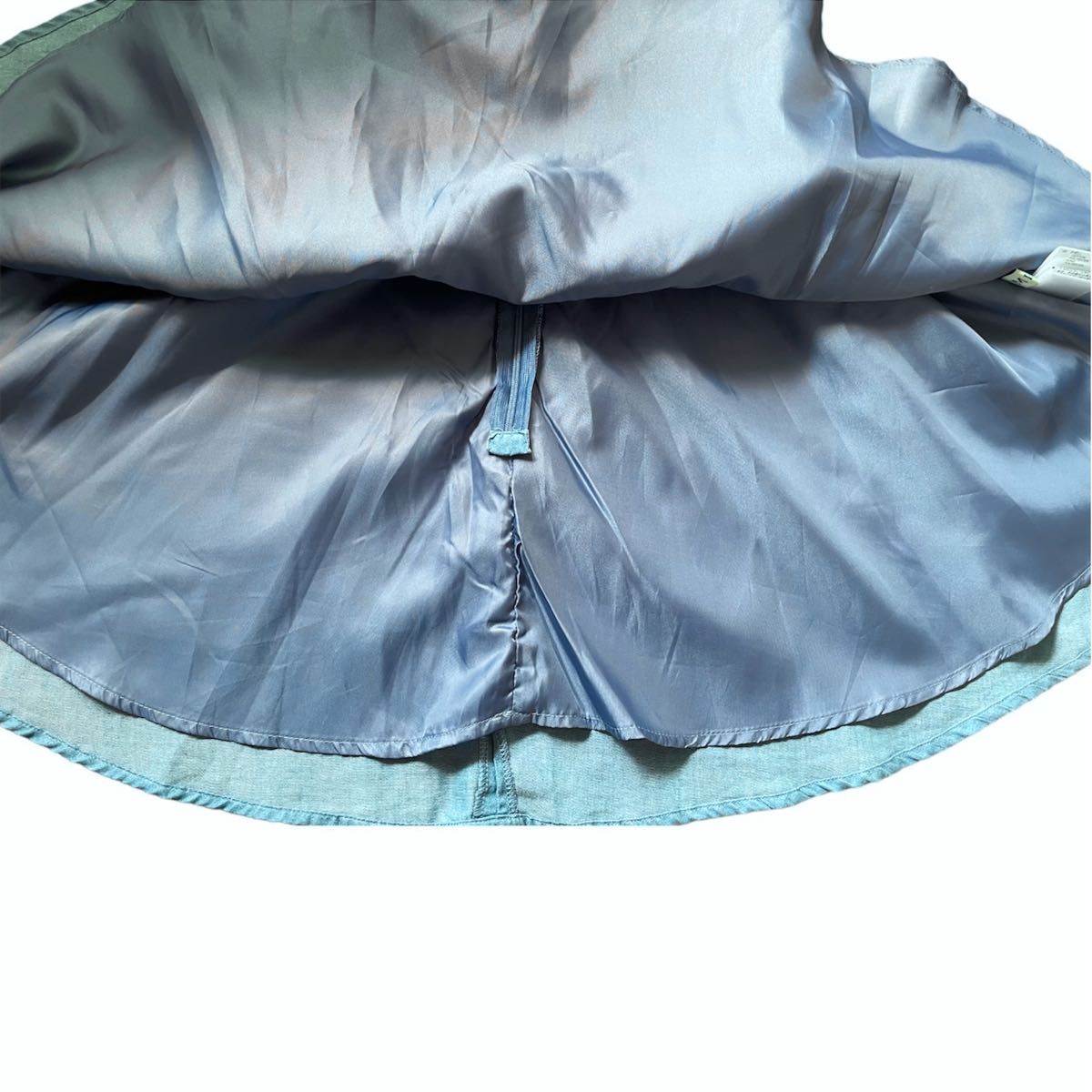 【シワあり】 MIIA ミーア ジャンパースカート リボン ワンピース デニム ウエストマーク ブルー フリーサイズ  未使用 