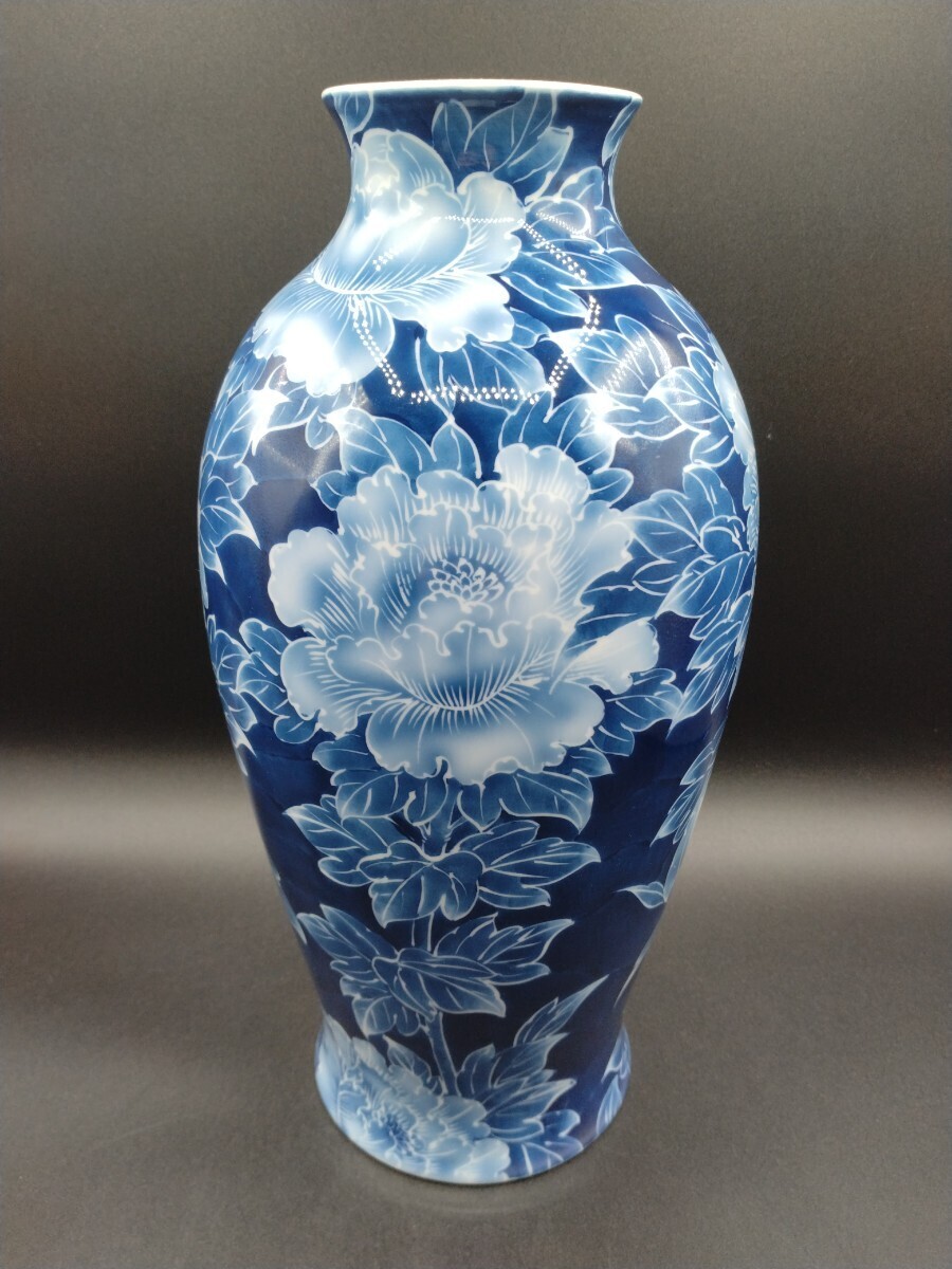 有田焼 染付 花瓶 文右衛門作 高さ約34cm 共箱 【2-t】_画像8