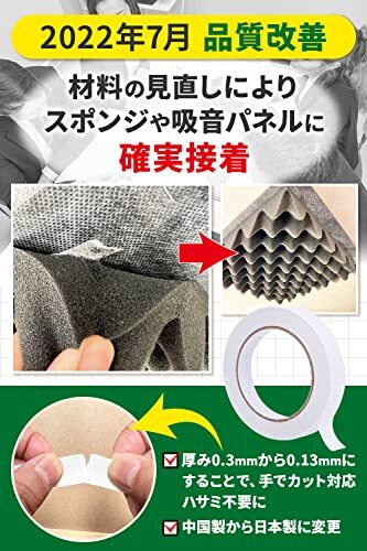 接着しにくい素材に特化 防音ファストラボ スポンジ用 超強力両面テープ 日本製 15mm×20m 吸音材 付属無し 緩衝材 ウレタ_画像4