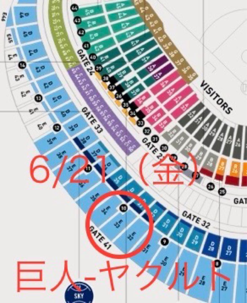2枚連番 8月4日(日)午後2時東京ドーム巨人ーヤクルト3塁側 2枚連番 8月4日(日)午後2時東京ドーム巨人ーヤクルト3塁側
