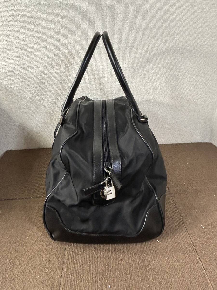 【中古品】PRADA プラダ ナイロン サフィアーノ レザー 本革 ボストン バッグ 三角ロゴプレート_画像3