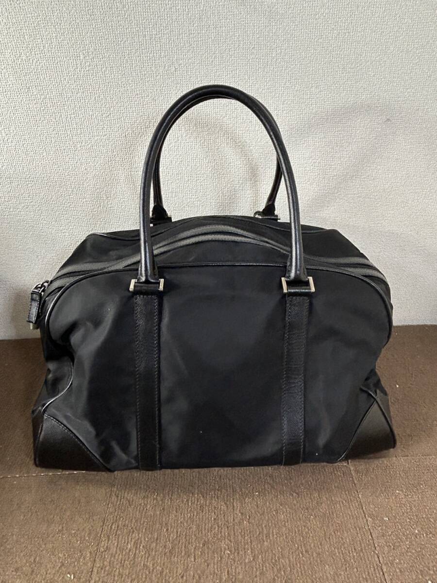 【中古品】PRADA プラダ ナイロン サフィアーノ レザー 本革 ボストン バッグ 三角ロゴプレート_画像2