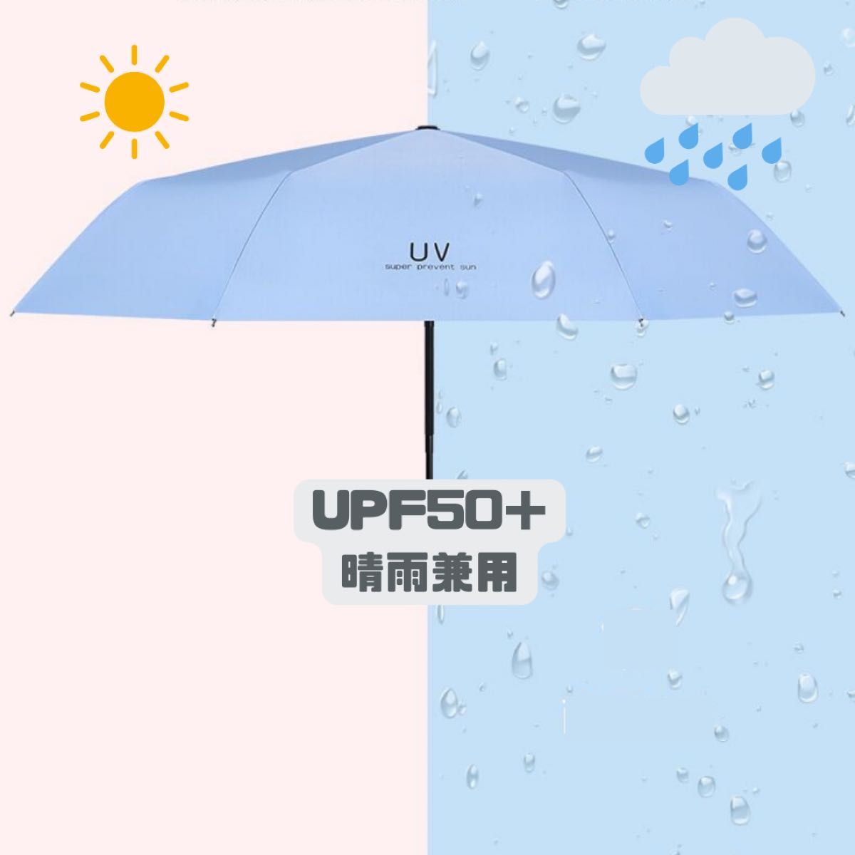 水色 折りたたみ傘 晴雨兼用 UVカット 完全遮光 紫外線 日傘 雨傘