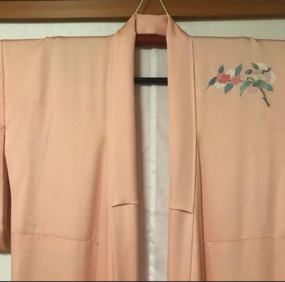 [大特価！！！] 付下着物 着物 淡いオレンジ 牡丹 菖蒲 紅葉 桜 四季の花