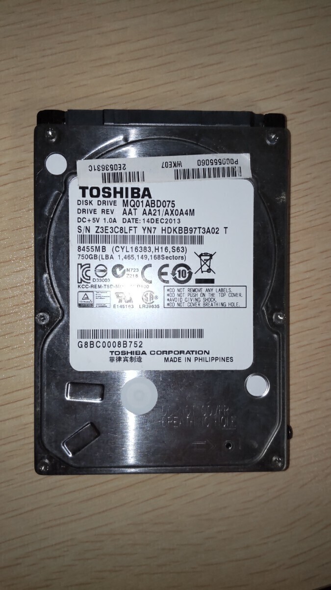 HDD 東芝 TOSHIBA HDD ハードディスク 750GB SATA 2.5インチ _画像1