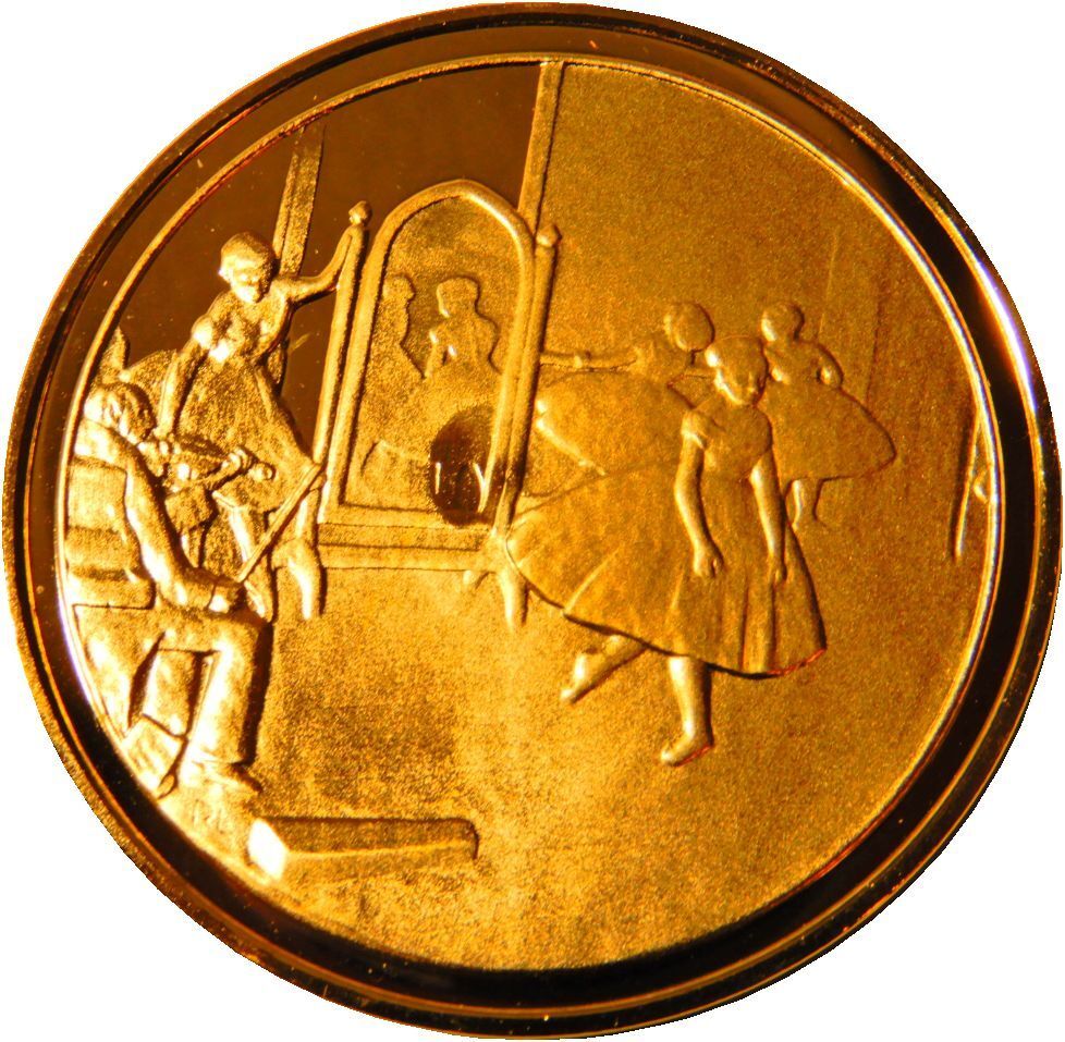 3 エドガー ドガ 名画 パリ造幣局 限定版 印象派展100周年 1871年 ダンスレッスン 純金張り 24KT ゴールド 純銀製 メダル コイン プレート_画像1