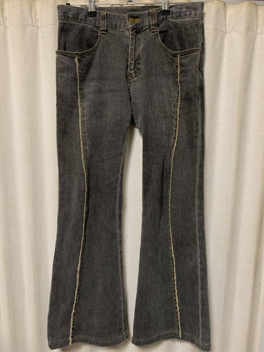 00s Rare Tornado Mart Center Line Long Flare Denim Pants トルネードマート 刺繍 ベルボトム サイズM Archive Y2K_画像1