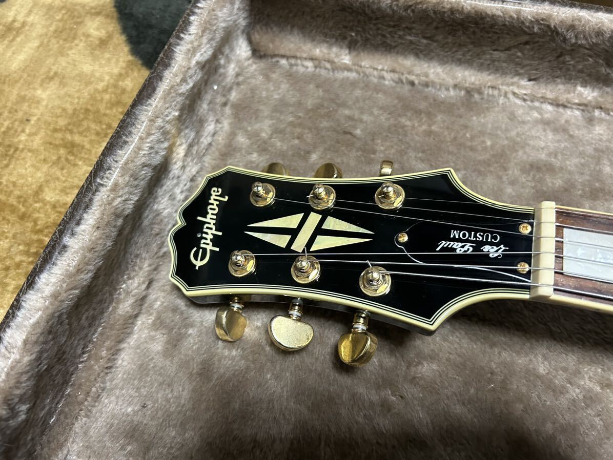 2007年製・高級モデル・Epiphone Les Paul Custom・トラ杢サンバースト・GROVERペグ・ゴールドパーツ・超美品・調整済み・激安レスポール。_画像2